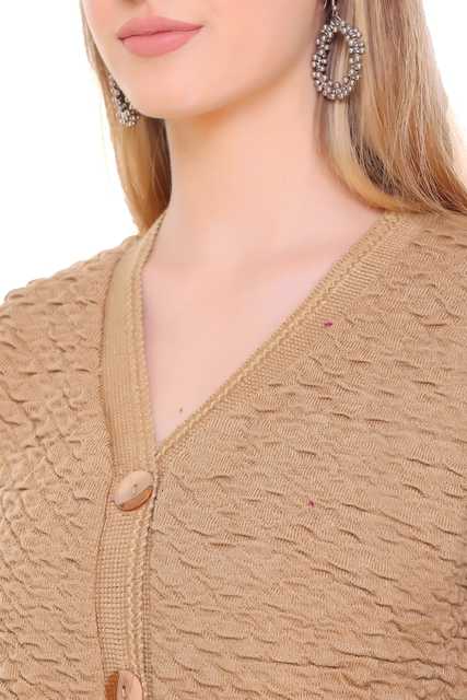 Elegant Women Lakra Knitted Woolen Cardigan & Sweaters (Beige, Free Size) (R123)