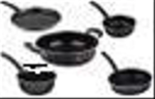 Combo of Sauce Pan, Tadka Pan, Fry Pan, Tawa & Kadai (Black, Set of 5)