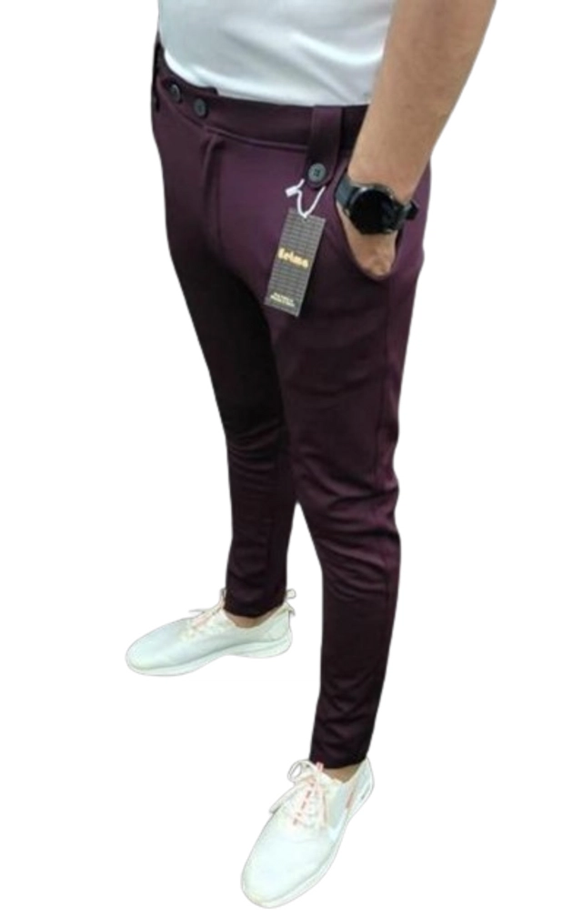 Lycra Solid Trousers for Men (Wine, 28) (Pack of 2)