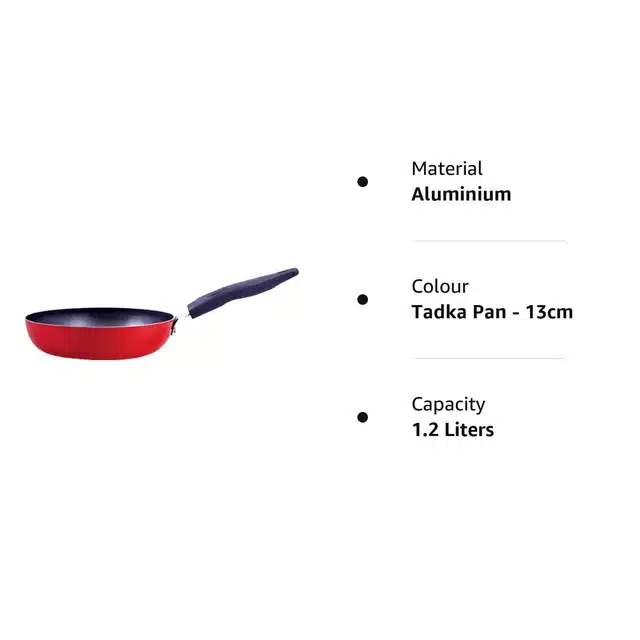 Aluminium Non Stick Tadka Pan (Red & Black, 13 cm)