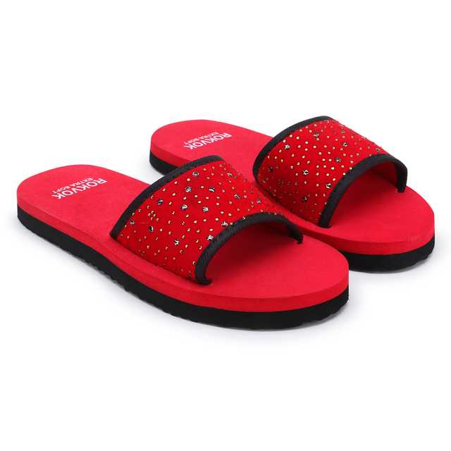 Rokvok Fashionable & Trending Slippers for Women (Red, 5) (JBE-285)