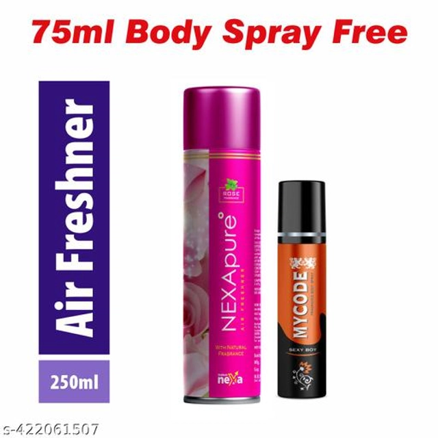 Nexa Rose Air Freshener (250 ml) with MYCODE Sexy Boy Body Spray (75 ml) (Set of 2)