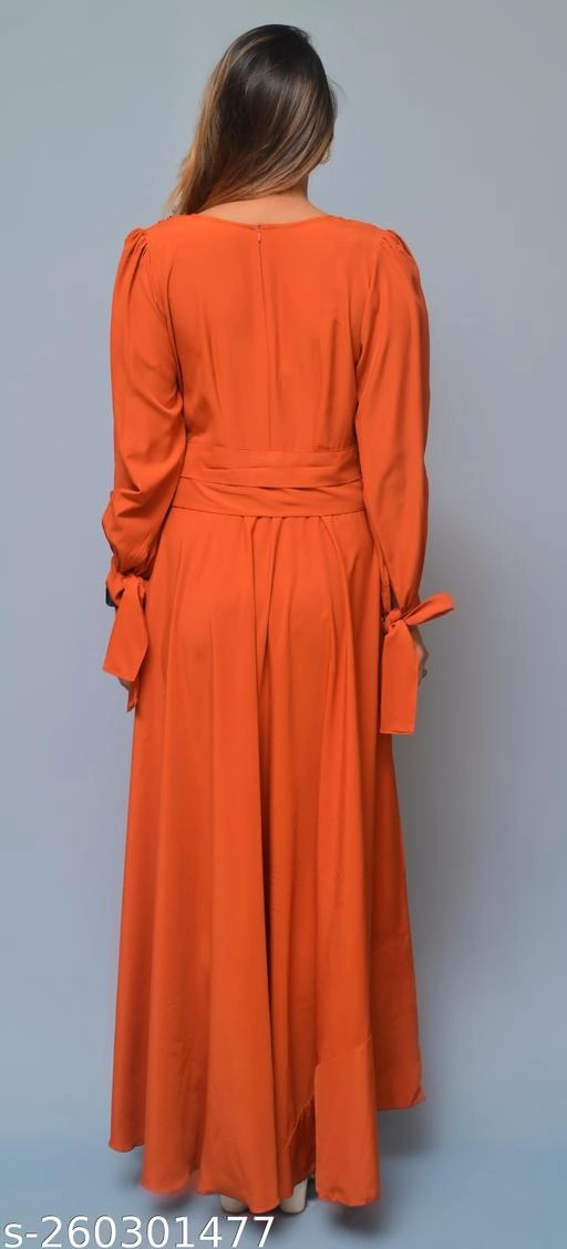 Crepe Solid Gown for Women (Orange, XS)