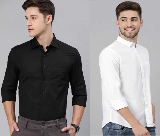 Casual Solid Shirt for Men (Pack of2) (Black & White, M) (AE-20)