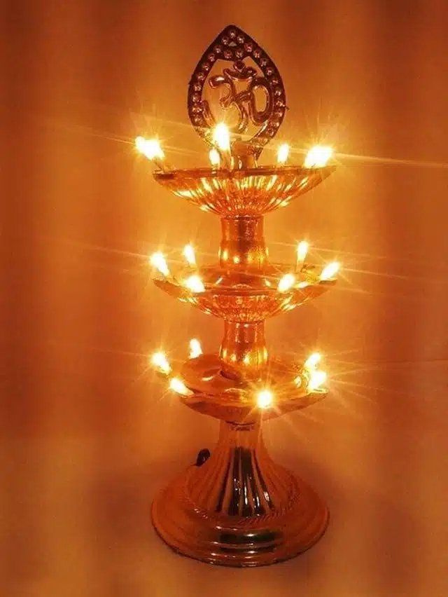 3 Layer Electric Diya for Home Temple (Gold)