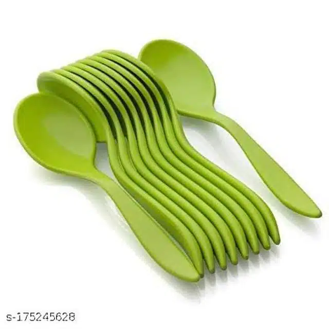 Plastic Spoon (Green, Pack of 12)