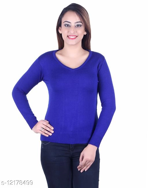 Acrylic Solid Sweater for Women (Blue, M)