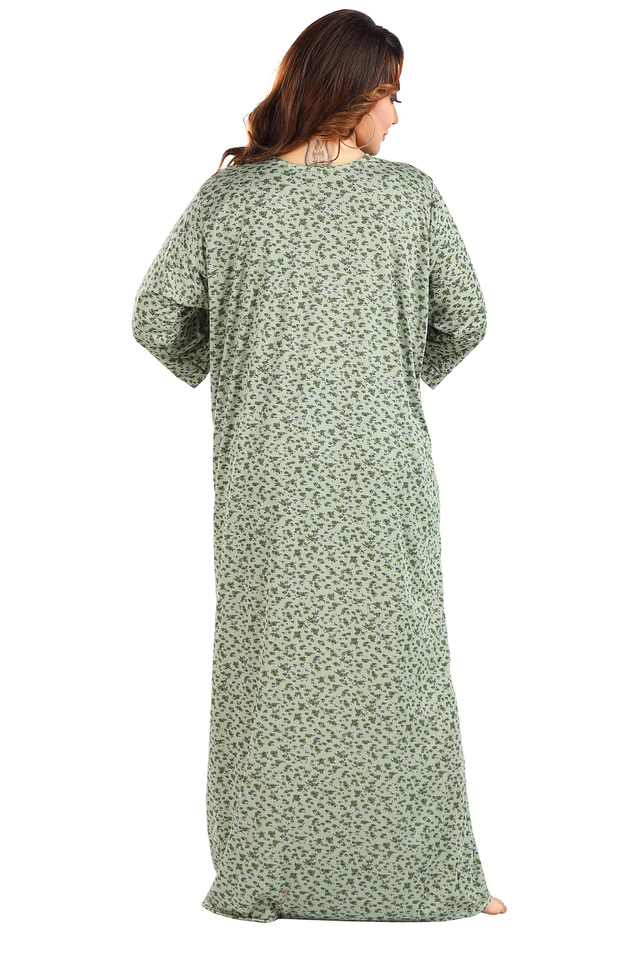 Hosiery Printed Nightdress for Women (Green, M)