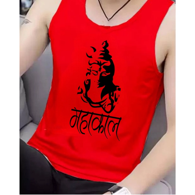 Polycotton Printed Gym Vest for Men (Red, S)