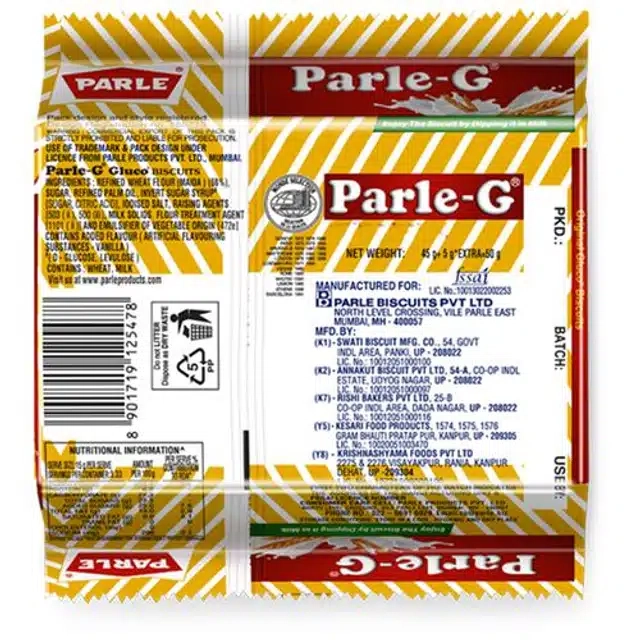 पार्ले g ग्लुको बिस्किट 6X50 g + 5 g एक्स्ट्रा (सेट ऑफ़ 6)