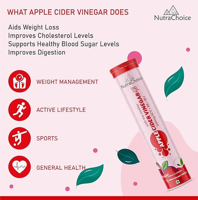 NutraChoice Apple Cider Vinegar for Weight Loss with Mother -15 Effervescent Tablets (15 Tablets) Pack of 1