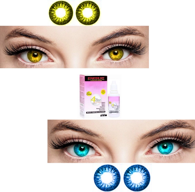 Combo of Zero Power Colored Contact Lenses for Eyes with Case (Hazel & Light Blue, Set of 2)