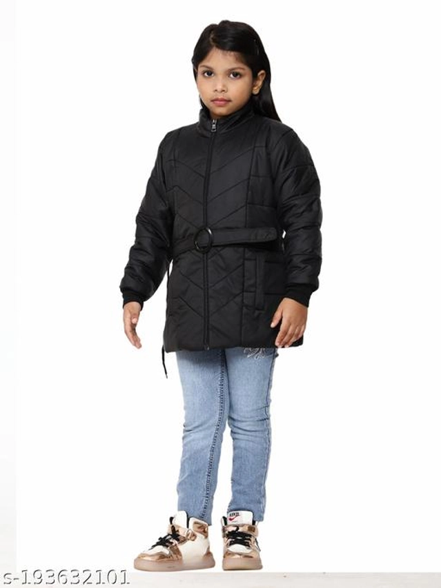 Polyester Jacket for Girls (Black, 18-24 Months)