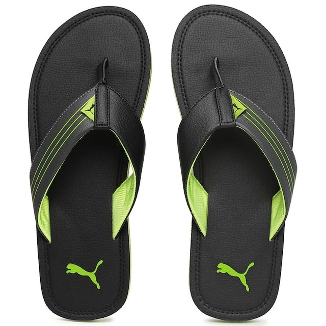 Flipflops for Men (Black & Light Green, 6)