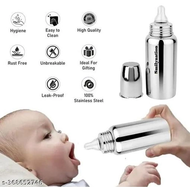 Stainless Steel Milk Bottle for Baby (Silver, 250 ml)