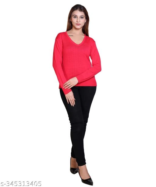 Acrylic Solid Sweater for Women (Dark Pink, M)