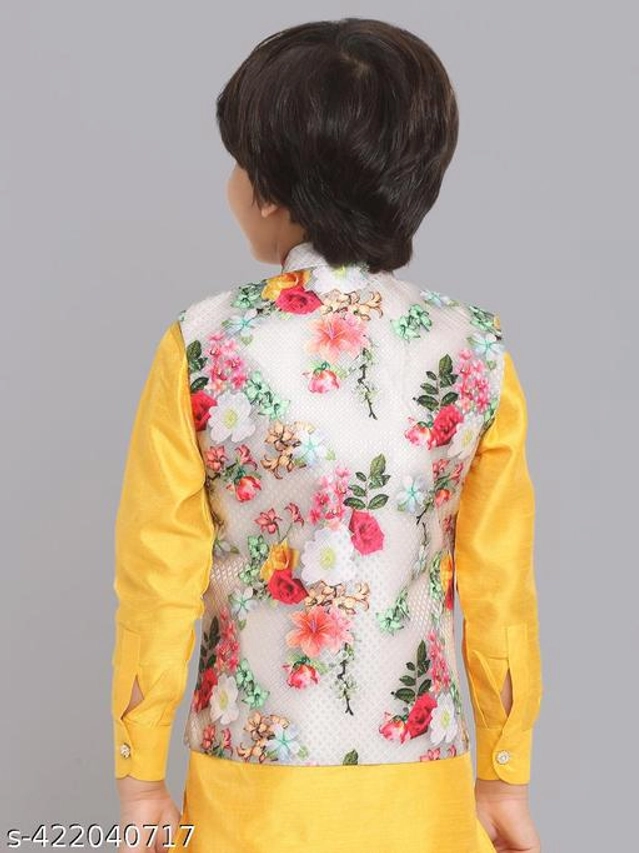 Art Silk Ethnic Jackets for Boys (White, 1-2 Years)