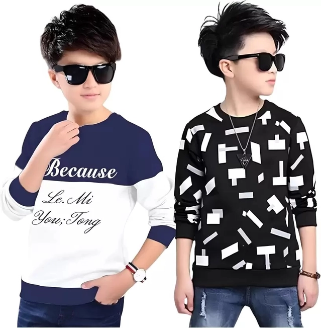 Round Neck Printed T-Shirts for Boys (Multicolor, 8-9 Years) (Pack of 2)