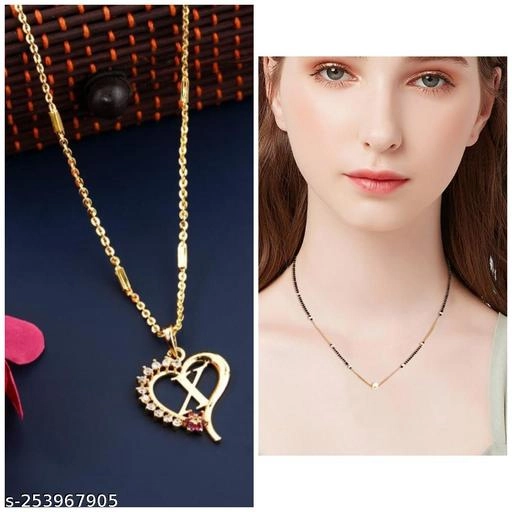 Alloy Pendant with Chain & Mangalsutra for Women (Multicolor, Set of 2)