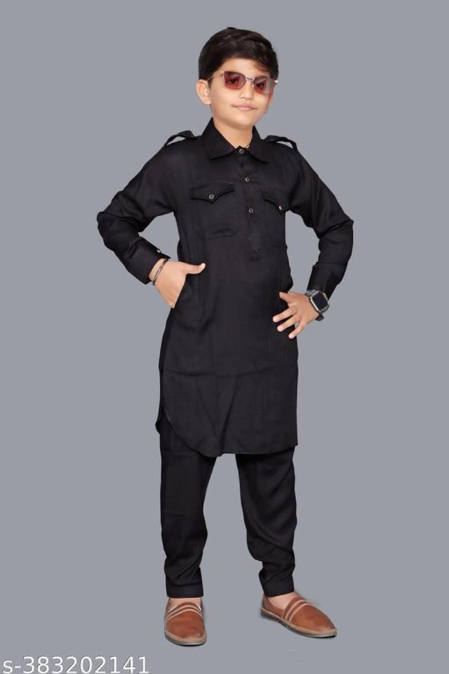 Cotton Kurta Sets for Boys (2-3 Years, Black)