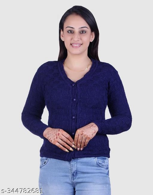 Acrylic Solid Sweater for Women (Navy Blue, M)