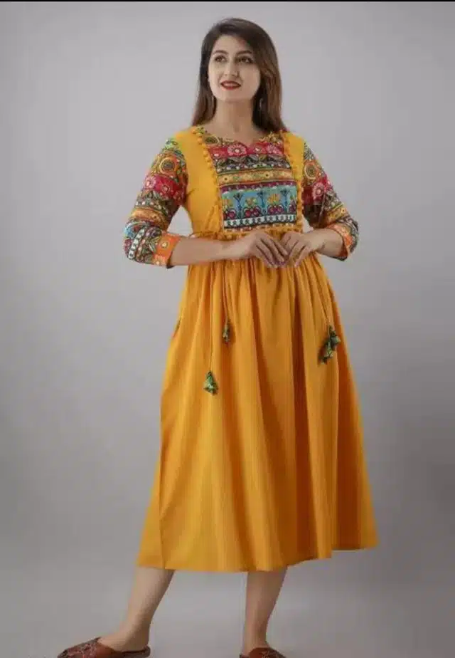 Women's Printed Kurti (Yellow, XL) (SC-12)