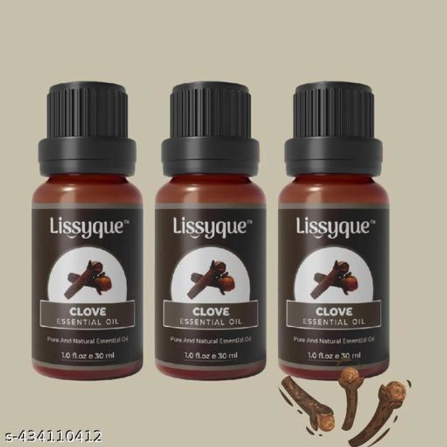  Lissyque Essential Clove Essential Oil For Face, Hair Growth, Skin Whitening & Lightening, Nails, Home Cleaning, Soap Making, Lips, Diffuser & Aromatherapy. 100% Natural, Undiluted, Pure & Therapeutic Grade Essential Oil, 30 ml (pack of 3)