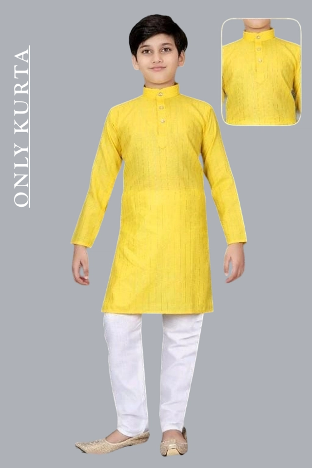 Cotton Solid Kurta for Boys (Yellow, 3-4 Years)