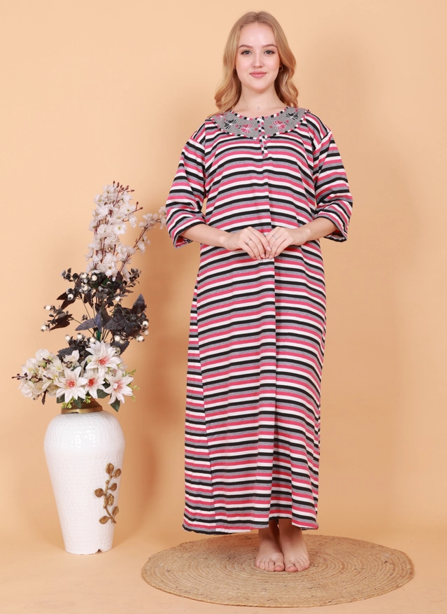 Woolen Striped Nightdress for Women (Multicolor, Free Size)