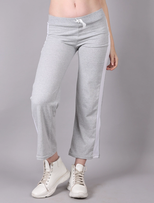 Cotton Colorblocked Trackpant for Women (Grey, M)