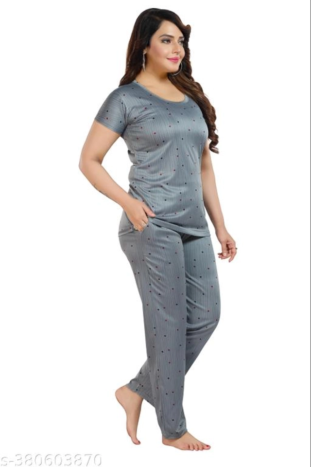 Polyester Nightsuit for Women (Dark Grey, M)