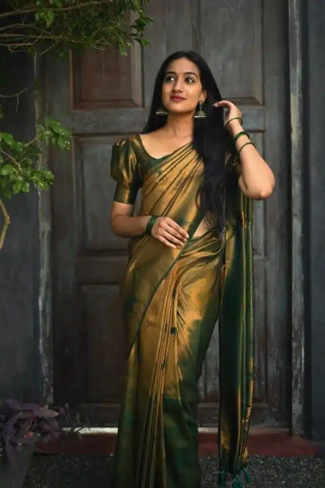 Banarasi Silk Woven Saree for Women (Green, 6.3 m)