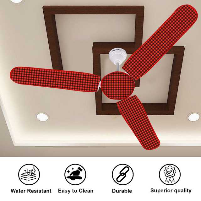 E-Retailer PVC Waterproof 3 Blade Ceiling Fan Cover With Adjustable Elastic Closer (1 Pc) (Red, 19.5x6 Inch) (ER-152)