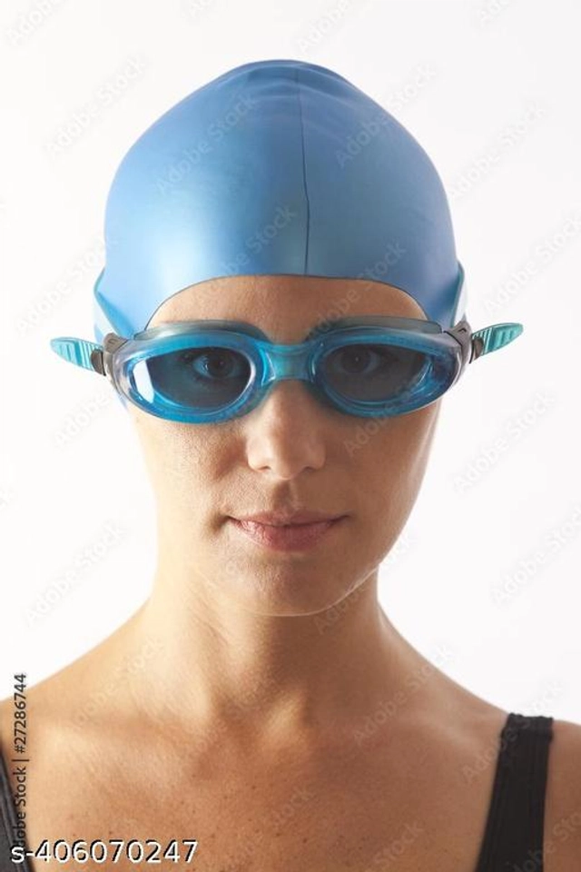 Silicone Swimming Cap with Goggles (Blue, Set of 2)