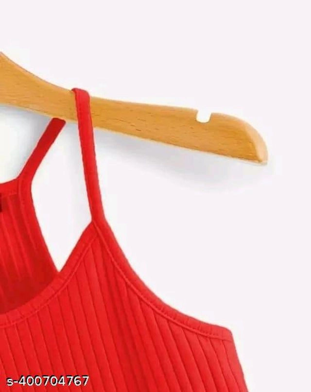 Cotton Spaghetti Strap Tank Top for Women (Red, XS)