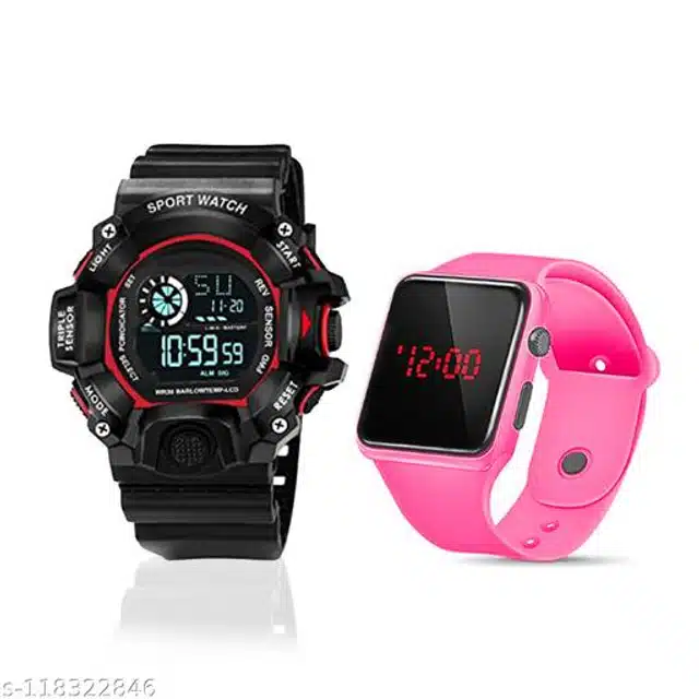 Sports with Digital Watch for Mens & Boys (Multicolor, Set of 2)