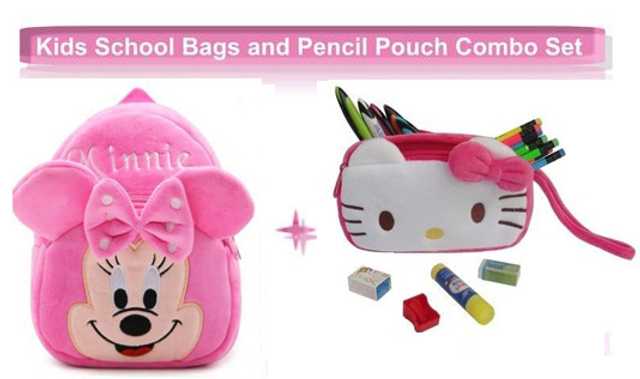 Kooniv Plus Polyester Kids School Bag And Pencil Pouch Combo (Pack Of 2, Pink) (AG-1)