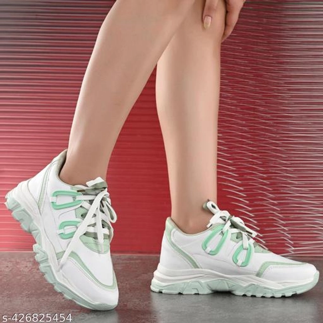 Casual Shoes for Women (Green & White, 3)