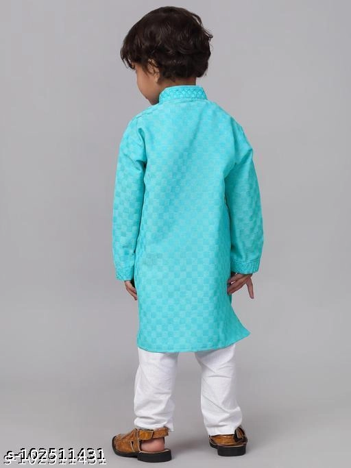 Cotton Kurta with Pyjama for Boys (Sky Blue & White, 9-12 Months)