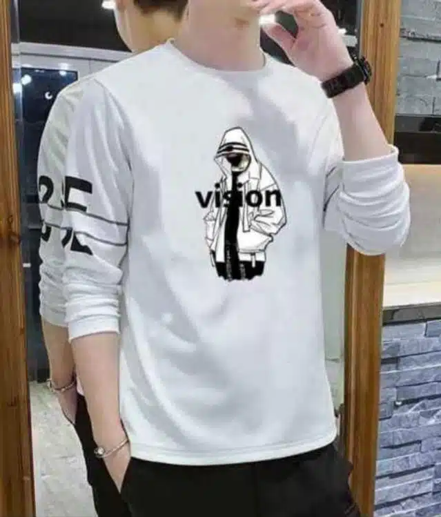 Printed Full Sleeves T-Shirt for Men (White, XL)