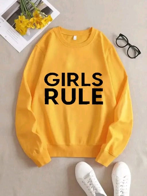 Fleece Printed Full Sleeves Sweatshirt for Women & Girls (White, S)