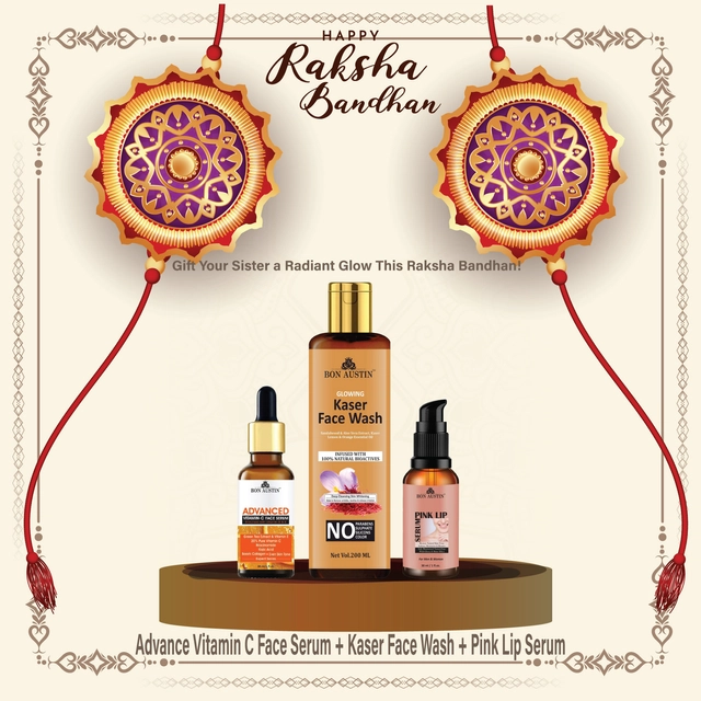 Combo of Bon Austin Advance Vitamin C Face Serum (30 ml) with Glowing Kesar Face Wash (200 ml) & Pink Lip Serum (30 ml) (Set of 3)