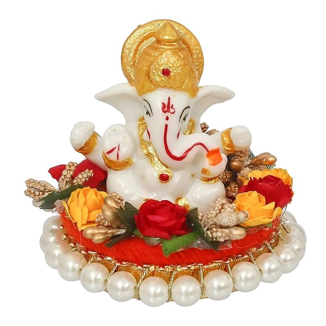 JIYANSH Lord Ganesha Statue on Decorative Handcrafted Plate, God Idol for Car Dashboard, Home, Office Decor (Pack of 1)