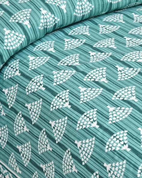 144 TC Flat King Size Jaipuri Prints Bedsheet 100% Cotton (90 X 108, Green, White)