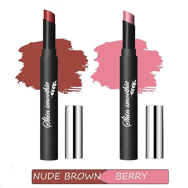 Skin Smoothie Lip Crayon Lipstick With Vitamin E & Avocado oil & Jojobal (Nude Brown & Berry) (Pack Of 2)