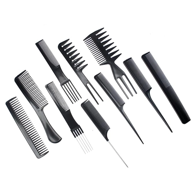 Professional Hair Styling Combs for Men & Women (Black, Set of 10)