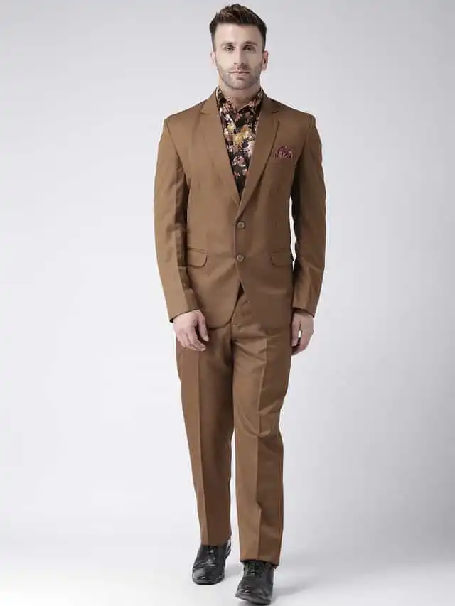 हैंगअप मेंस फॉर्मल पॉलिएस्टर विस्कोस रेगुलर फिट सूट, Brown, Size- 44 (Brown_CS_44)