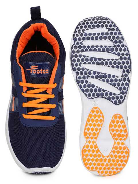 Footox Casual Men Casual Shoes (Navy Blue & Orange, 7) (FF-53)