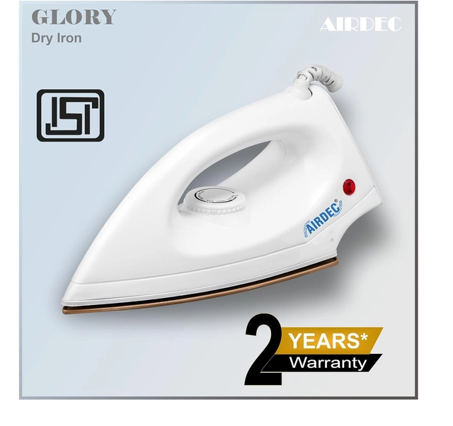 Airdec Glory Quick Heat Technology Non-stick Golden Soleplate Light Weight Dry Iron (White, 1000 W)