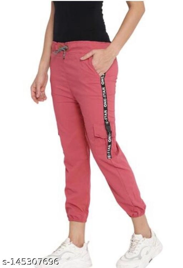 Cotton Blend Solid Joggers for Girls (Pink, 14-15 Years)